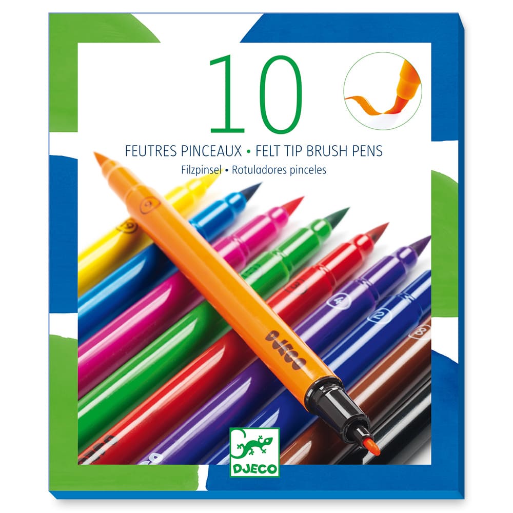 10 feutres pinceaux couleurs classiques - DJECO