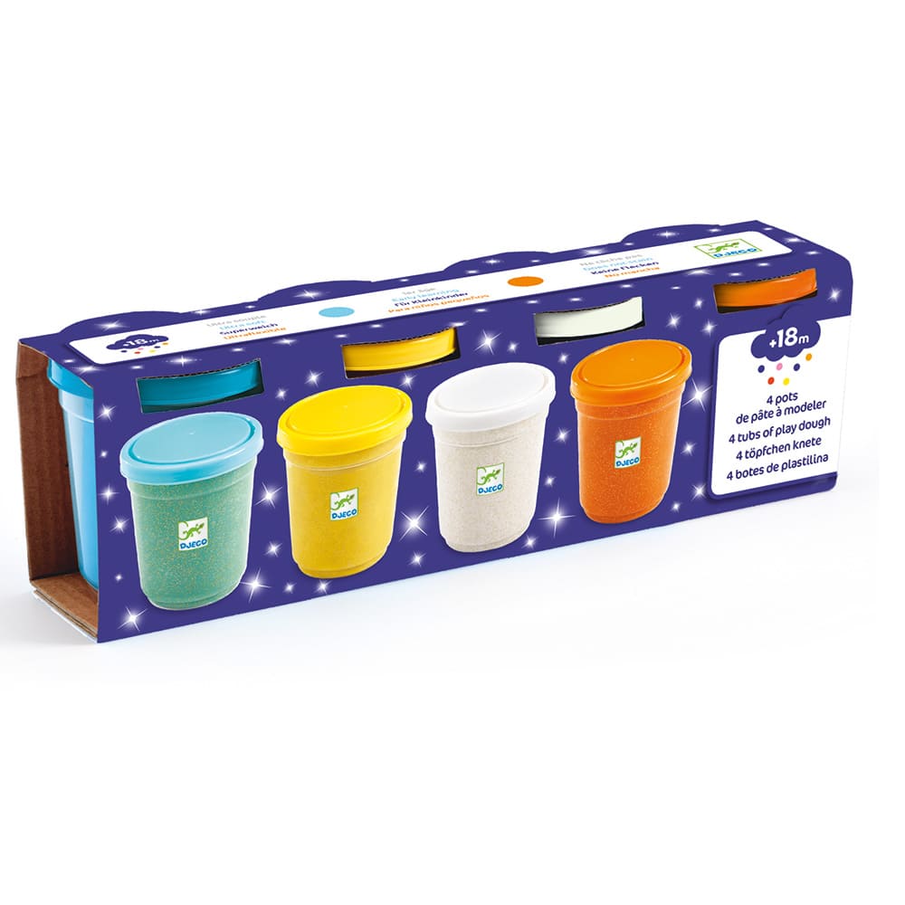 4 pots de pâte à modeler pailletée - DJECO