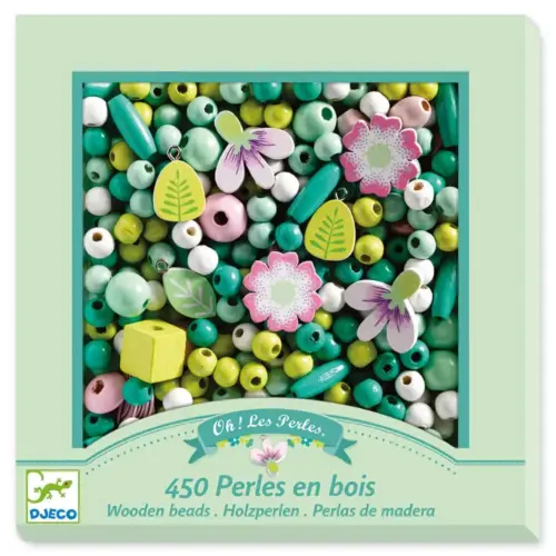450 perles en bois feuilles et fleurs