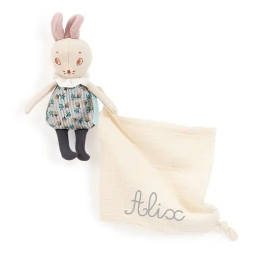 Doudou mouchoir souris à broder - Après la pluie