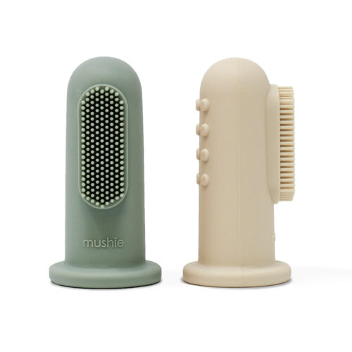 Brosse &agrave; dents doigt beige et vert - MUSHIE