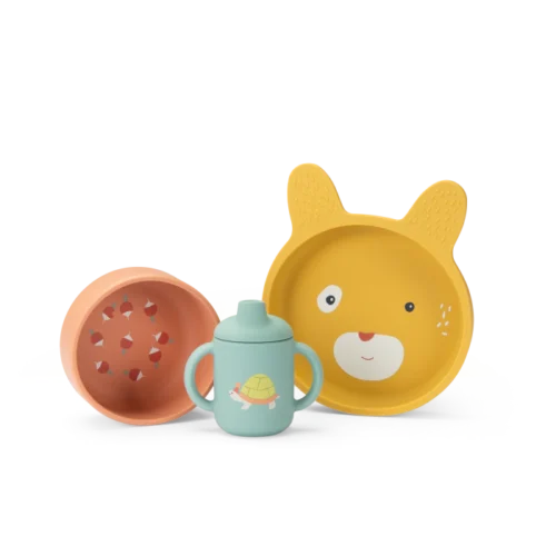Set Vaisselle Silicone Trois Petits Lapins - MOULIN ROTY